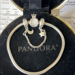 Authentic Pandora half moon and star safety chain